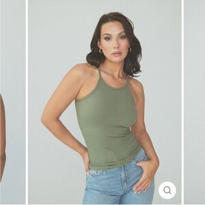 Ribbed high neck brami in olive